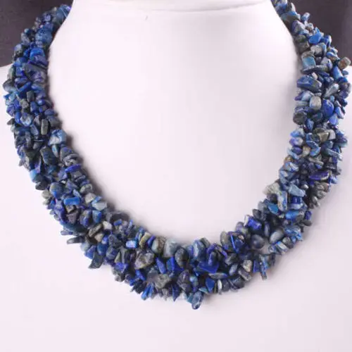 

Jewelr 004842 Natural Blue Lapis Lazuli Chip Bead Weave Necklace 18