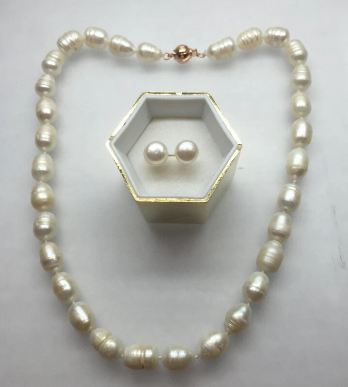 

huij 003646 Handmade Bead Fresh Water Pearl Necklace Earrings Set