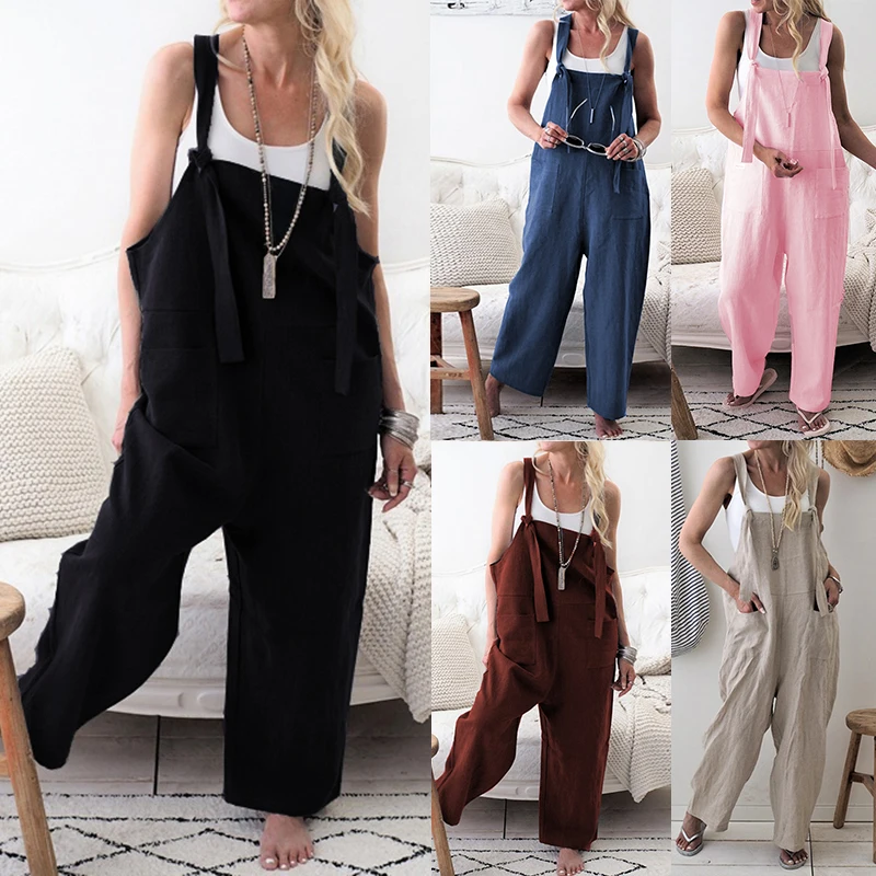 Oversized Baggy High Street Style Jumpsuits Women Elegant Wide Leg Loose Overall With Pocket Trousers Female Ladies Clothing