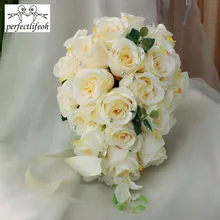 Perfectlifeoh Жемчужный Цветок для невесты свадебная одежда подружки невесты Каскадный букет Свадебный букет