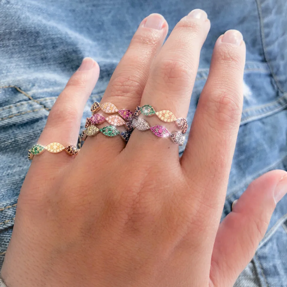 

Gold filled colorful lucky cute turkish evil eye cz engagement band stacking women ring fashion