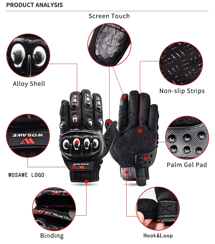 WOSAWE Нержавеющая сталь велосипедные перчатки Сенсорный экран гоночные перчатки с жесткими защитными вставками спортивные противоударный
