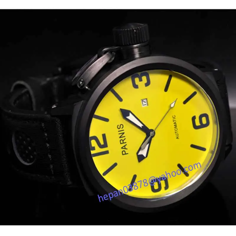 Parnis orologio 50mm giallo quadrante nero cassa in pvd data regolare  orologio automatico uomo movimento p108|watch mobile with camera|watch  luxurywatch lcd - AliExpress