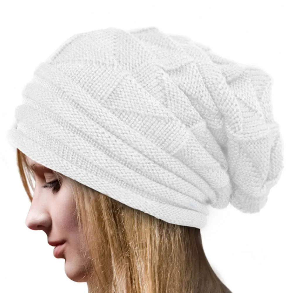 Feitong Women Winter Warm Hats Knit Turban Twist Hair Wrap Solid Casual Skullies& Beanies Hat Cap Knit Turban - Цвет: Белый