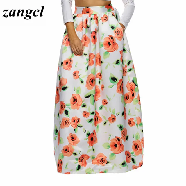 Us 38 86 Vintage Woman Retro Floral Print Skirts High Waist Long Floor Length Ladies Ball Gown Maxi Skirt In Skirts From Women S Clothing On