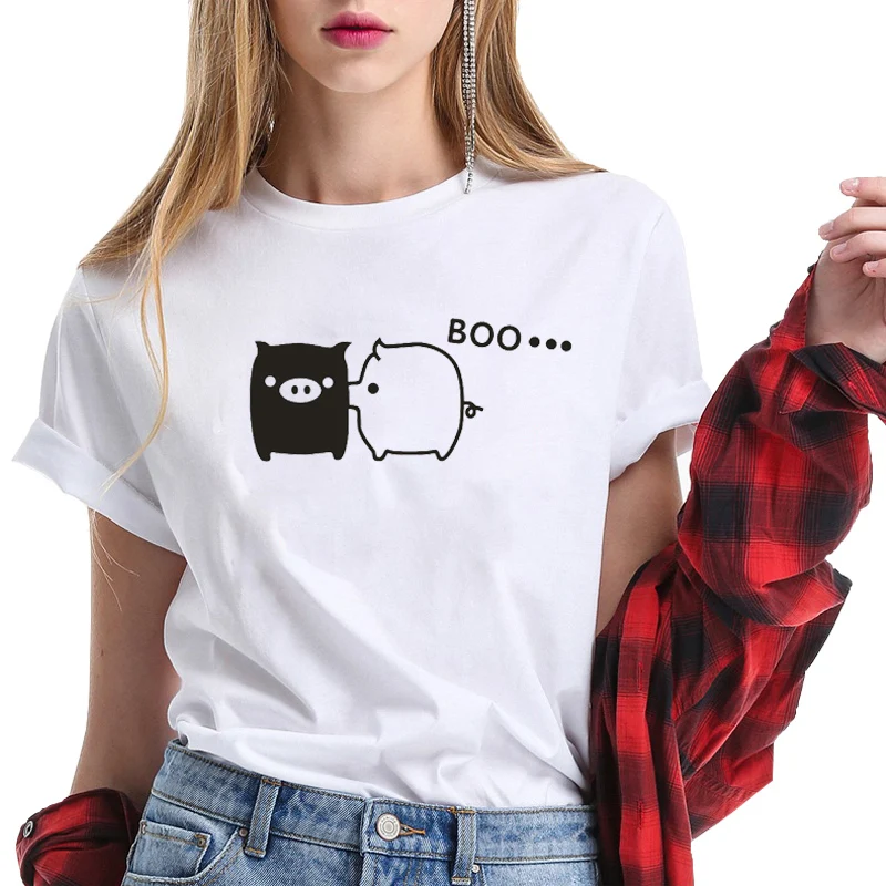 

Kissing Pig Printed Women T Shirt Cotton Short Sleeve Funny Summer Tops Streetwear Women Fashion Tshirt Plus Size Clothes Brand