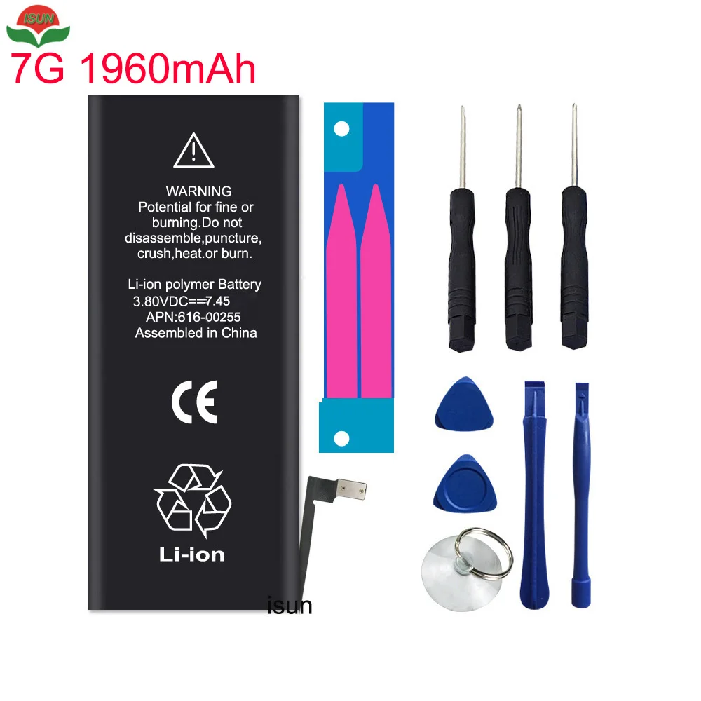 ISUN AAAAA качество 100% новый 0 цикл 7G аккумулятор для iPhone 7 1960 мАч литий ионные батареи