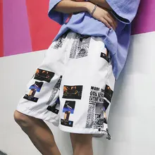 Хип-хоп шорты Для мужчин с принтом узора Повседневное Пляжные шорты быстросохнущая эластичный пояс Для мужчин s Лето Уличная мода шорты DS50577