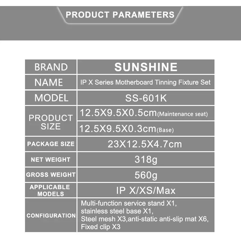 SUNSHINE g-lon SS-601K для iPhone X/XS/XSMAX ремонт материнской платы Ремонт Крепеж Набор двусторонний Магнитный фиксированный дизайн приспособление