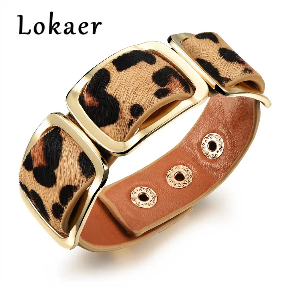 Lokaer дизайн кожаный браслет для женщин черный/оранжевый/леопардовый цветной кожаный браслет ювелирные изделия LPH1004 - Окраска металла: Leopard