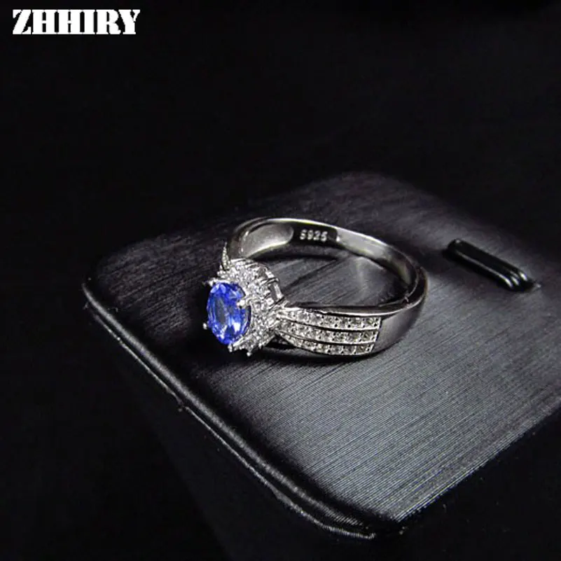 ZHHIRY Natural Blue Tanzanite ring Genuine Solid 925 Sterling Silver Real Gemstone Rings Woman Fine Jewelry