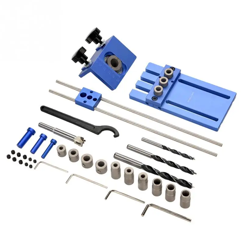 

New 3 in 1 Drilling locator Hole Drill Guide Dowel Jig Set with Drilling Bits Depth Stop Collar Professional Woodworking Tools