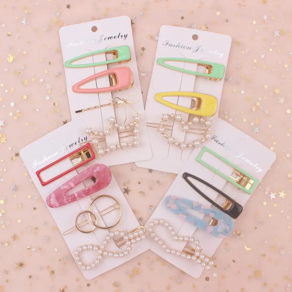 

2019 new fashion irregular ladies hairpin metal Lovely girls pearl hair clip Snap button elegant lady hair clip Multiple sets