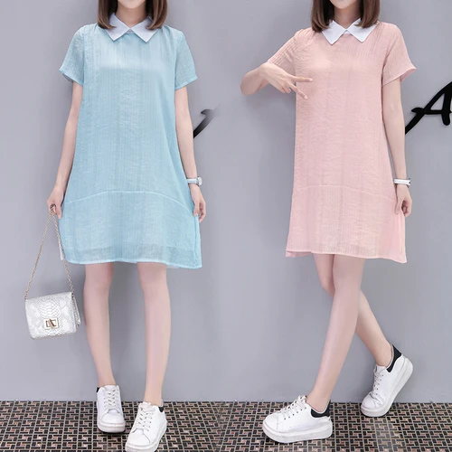 Summer Dress Women 2018 Korean Style Sweet Peter Pan Collar Short Summer Dress Women 2018 Korean Style Sweet Peter Pan Collar Short Sleeve Slim A Line Mini