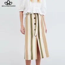 Heydress осенние миди юбки с высокой талией винтажные полосатые женские сексуальные раздельные юбки Повседневные пояса Женская Ретро юбка, суженная книзу