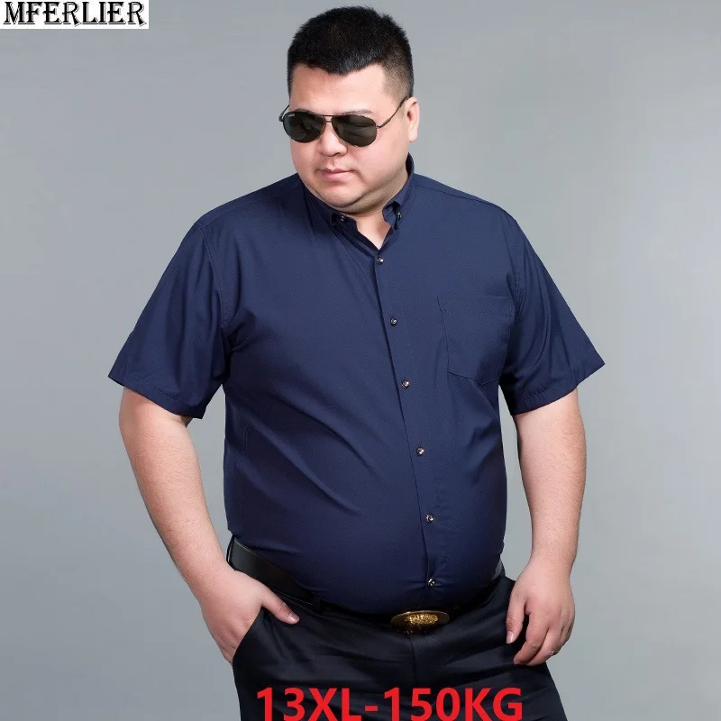 MFERLIER الصيف الرجال زائد حجم كبير اللباس قميص قصير كم 6XL 8XL 10XL 12XL الرسمي مكتب قمصان الأعمال البحرية الأزرق 62 64 66 68