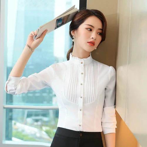 

2019 Spring Autumn Fashion Professional White Women Shirts New Style Pure Color Big Code Female Slim Workwear Temperament Blouse