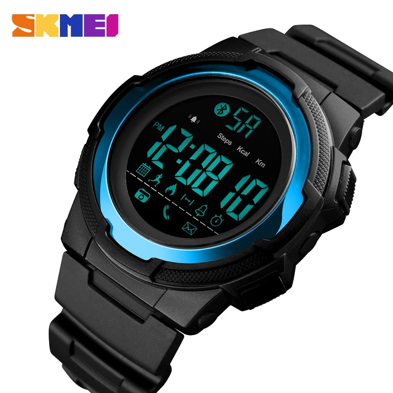 

SKMEI Men's Sports Watch Smart Digital Bluetooth Information Reminder Step Waterproof PU Military Watch Relogio Masculino