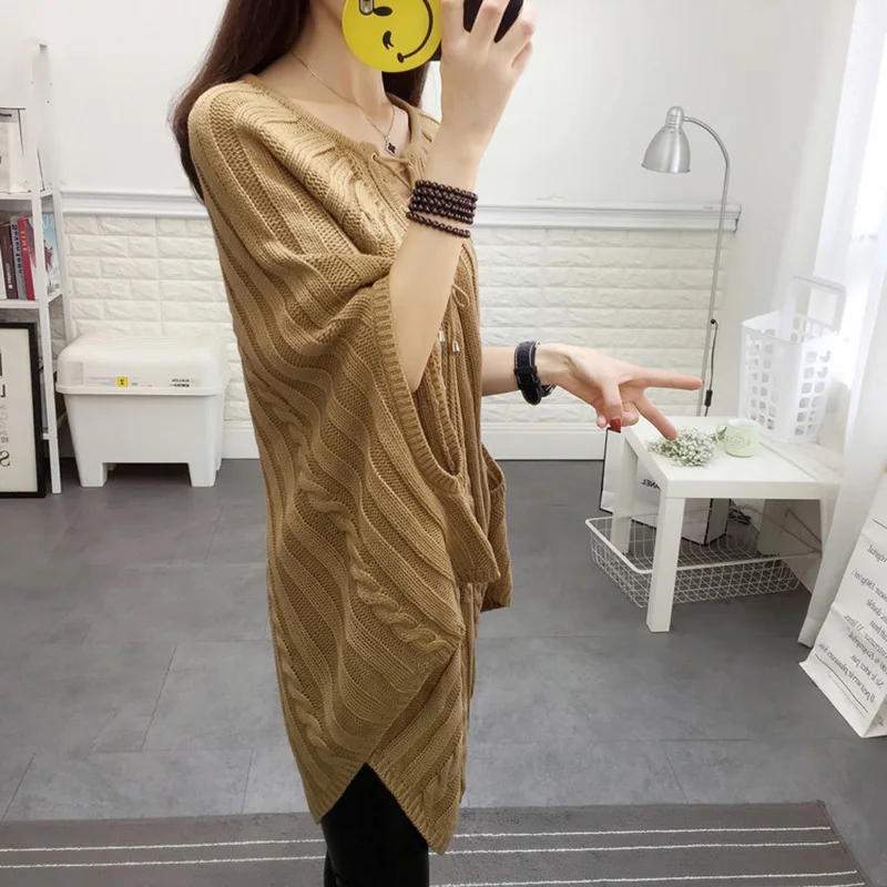 Bat Shirt Sweater Female Autumn Long Loose Cloak 2018 Korean Fashion Women Head Large Size knitting Sweater Spring tops XY508 Bat Shirt Sweater Female Autumn Long Loose Cloak 2018 Korean Fashion Women Head Large Size knitting Sweater Spring tops XY508