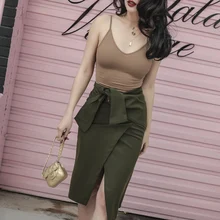 Весенние Стильные нерегулярные резка предназначен юбка завязывать пояс Однотонная одежда с высокой посадкой, с высокой посадкой, юбка