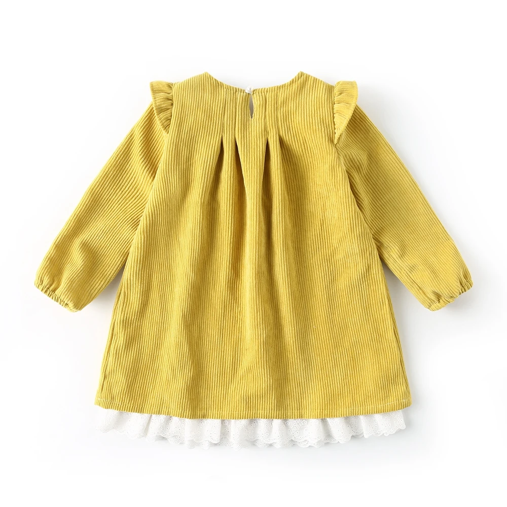 Dream Cradle Yellow Sweet dress with lace , Vintage corduroy dress Baby Girls spanish style Frock   Handmade Cotton Kids Dresses (3)