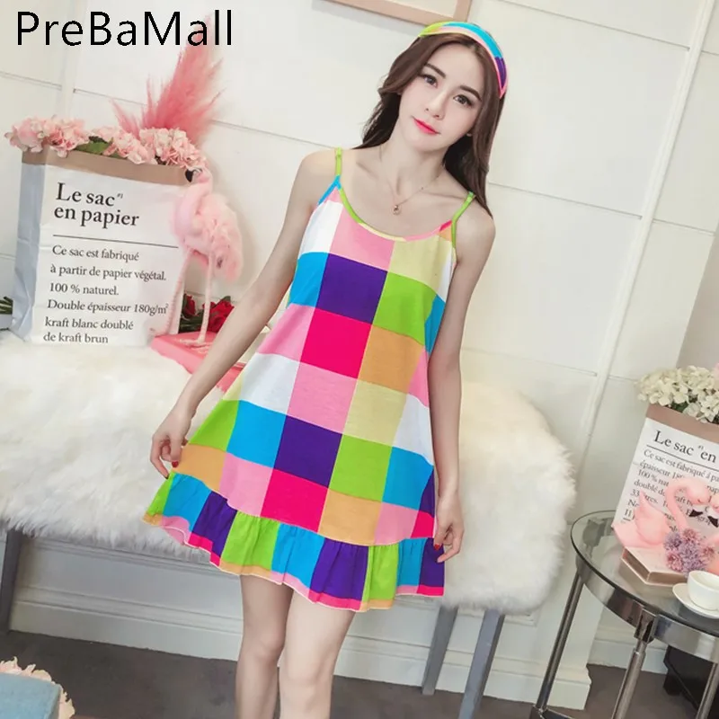 

2019 Summer Multicolour Plaid Womens Night Dress Sexy Lingerie Nightwear Casual Sleepwear Oversize Ladies Nightgown D27