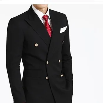 

Latest Coat Pant Designs 2017 Black Slim Fit Double Breasted Wedding Groom men Suit Tuxedos Wedding Men Suits(Coat+Pant+Tie)