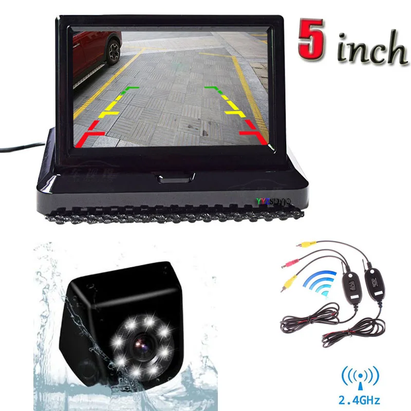

3 IN 1 Parking System 2.4G Wireless transmitter and receiver with 8 LED Car Rear View Camera and 5'' TFT LCD Folding Monitor