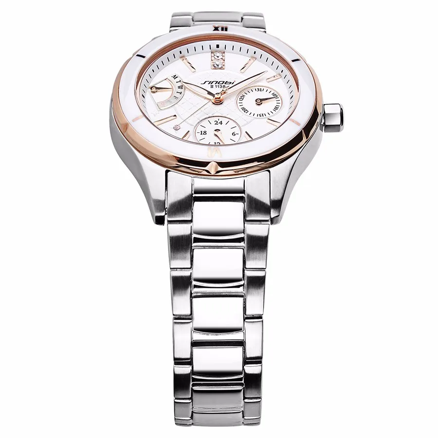 SINOBI Новые керамические часы женские полностью стальные нарядные наручные часы женские кварцевые часы водонепроницаемые золотые часы с бриллиантами люксовый бренд