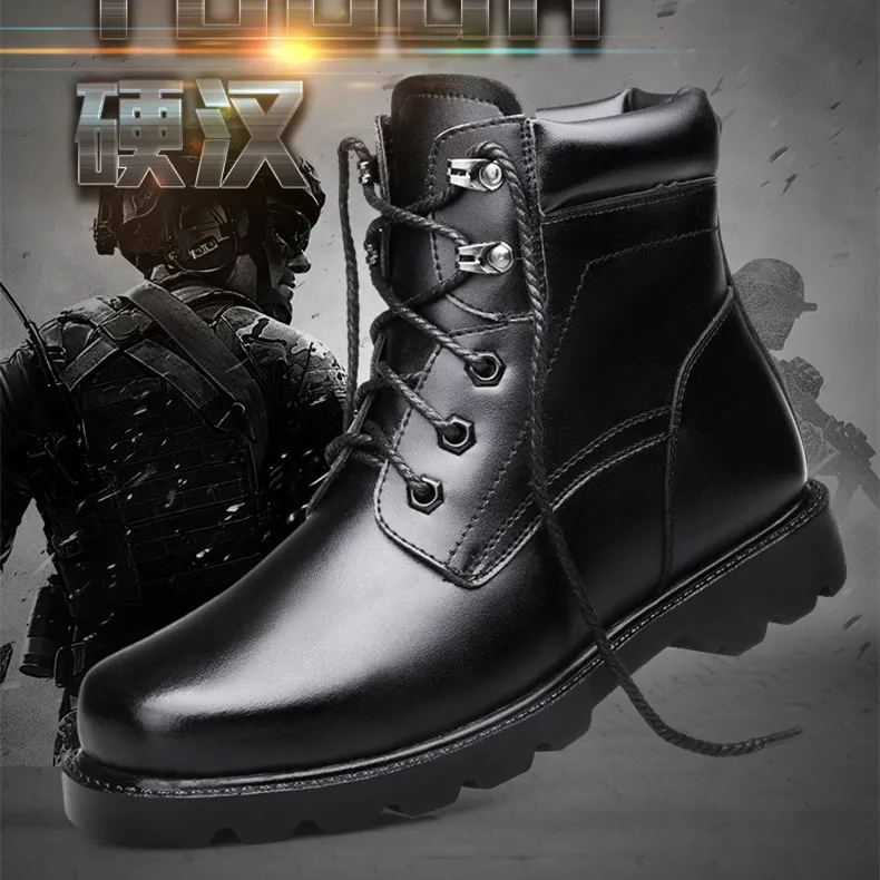 

Men Motorcycle Boots Vintage Combat Boot Winter Fur 2018 New Genuine Leather Waterproof Buckle Military Boots Men Shoes