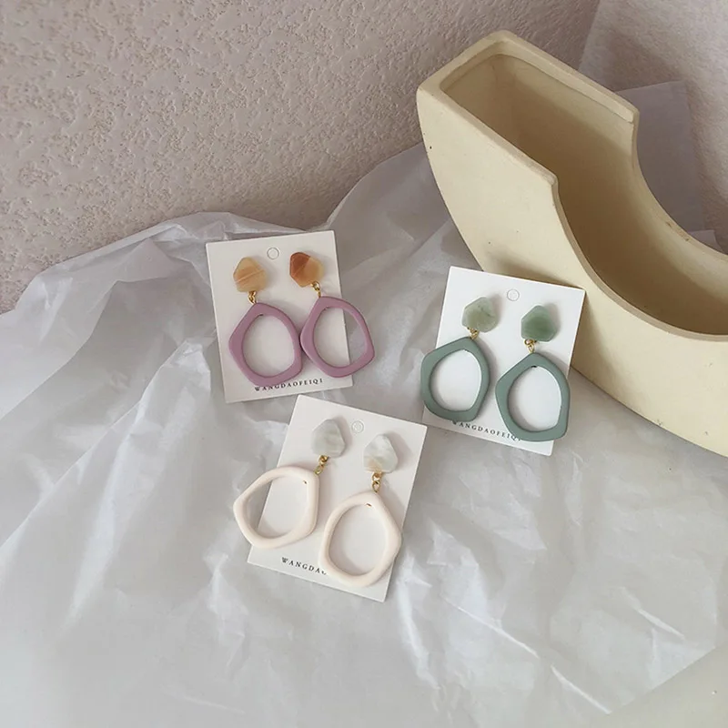 

S925 Silver Needle Geometric Earrings for Women Girls Vintage Acrylic Resin Earrings Korean Fashion Earring Jewelry Accessories