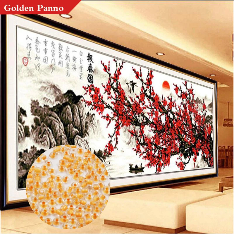 

Golden Panno,beads,Needlework,DIY,bead Cross stitch ,Embroidery stitch,Precise Printed painting,scenic Pattern cross,Red plum720