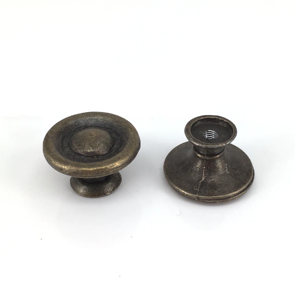 27mm Round Plate Button Knobs Antique Drawer Single Hole Bronze Pulls