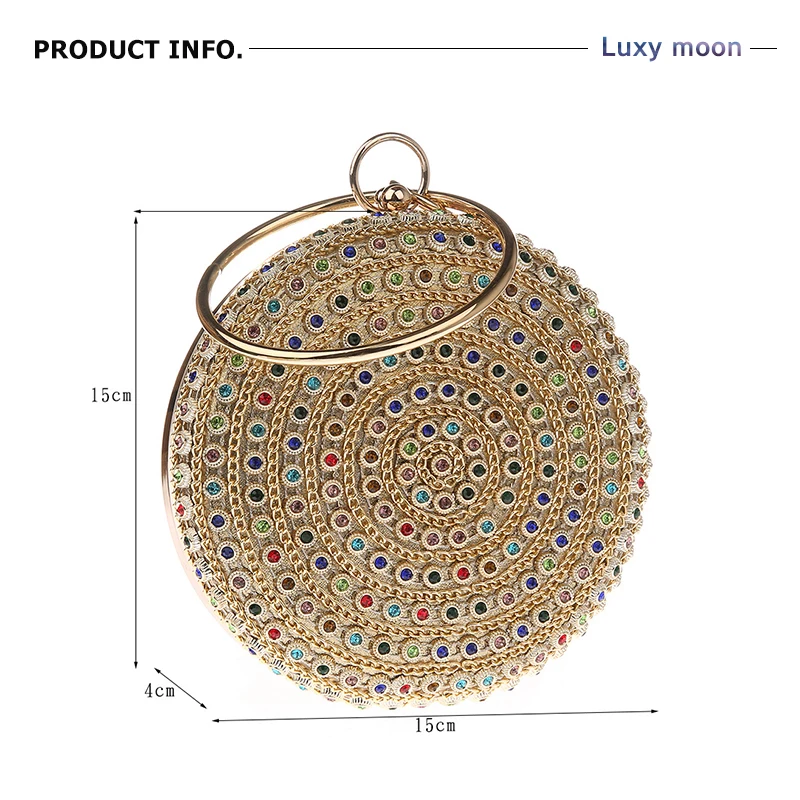 Round ball Evening Bag luxury rhinestone Purse clutch Colorful Diamond Wedding Clutches Gold Silver chains Handbags ZD1307