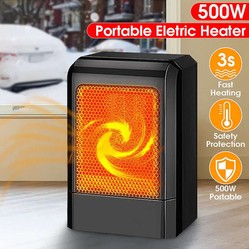 HOME-500W MINI Portable Ceramic Heater Electric Cooler Hot Fan Home Winter Warmer(US Plug