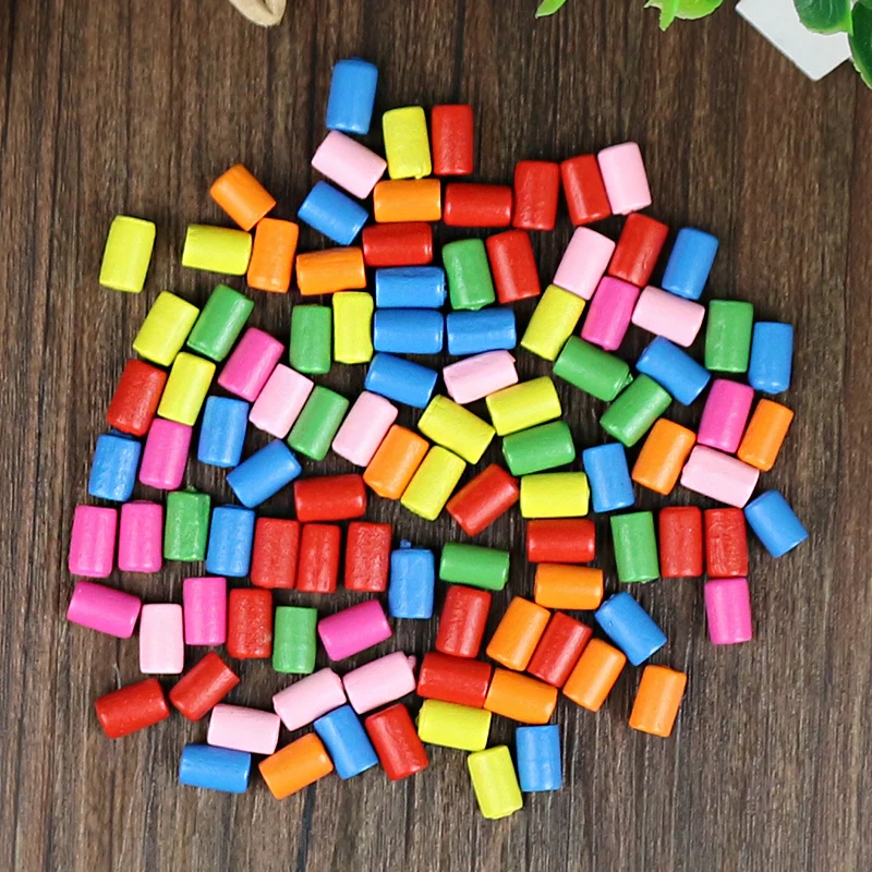 Wholesale 100Pcs DIY Cylinder Beads 13*15mm Handmade Colored Natural Wood Bead Sewing Craft