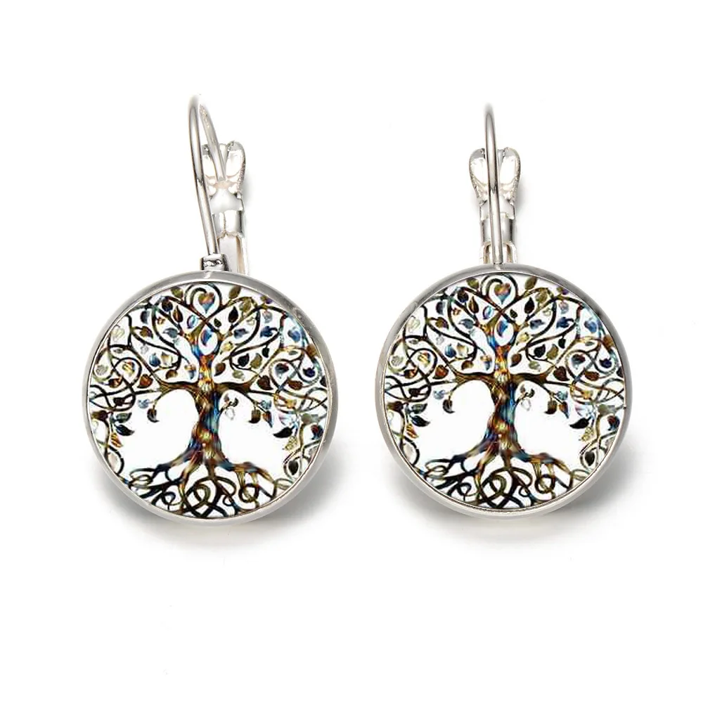 

1 pair tree of life Time gem glass earrings creative French stud earrings Fashion ear stud hook accessories