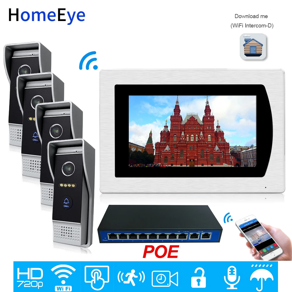 SIP Video Door Phone Wifi Video Intercom Smart Phone App Unlock 4 Doors Home Access Control System Motion Detection Touch Screen SIP Video Door Phone Wifi Video Intercom Smart Phone App Unlock 4 Doors Home Access Control System Motion Detection Touch Screen