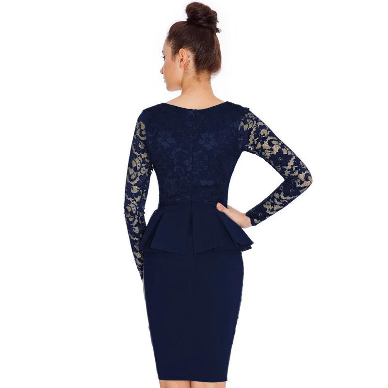 IDress New Women Winter Party Dress Elegant Knee Length Peplum Bodycon Office Dress Women Winter Dresses 2017 Long Sleeve (2)