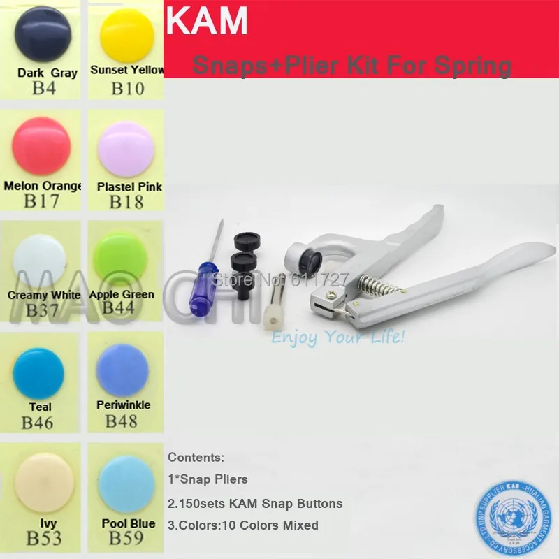 

{ KAM 200 sets 10 Colors Mixed } with KAM pliers 20 T5 12mm Glossy Plastic Snap Button Snap Pliers Kit Fastener For Spring n