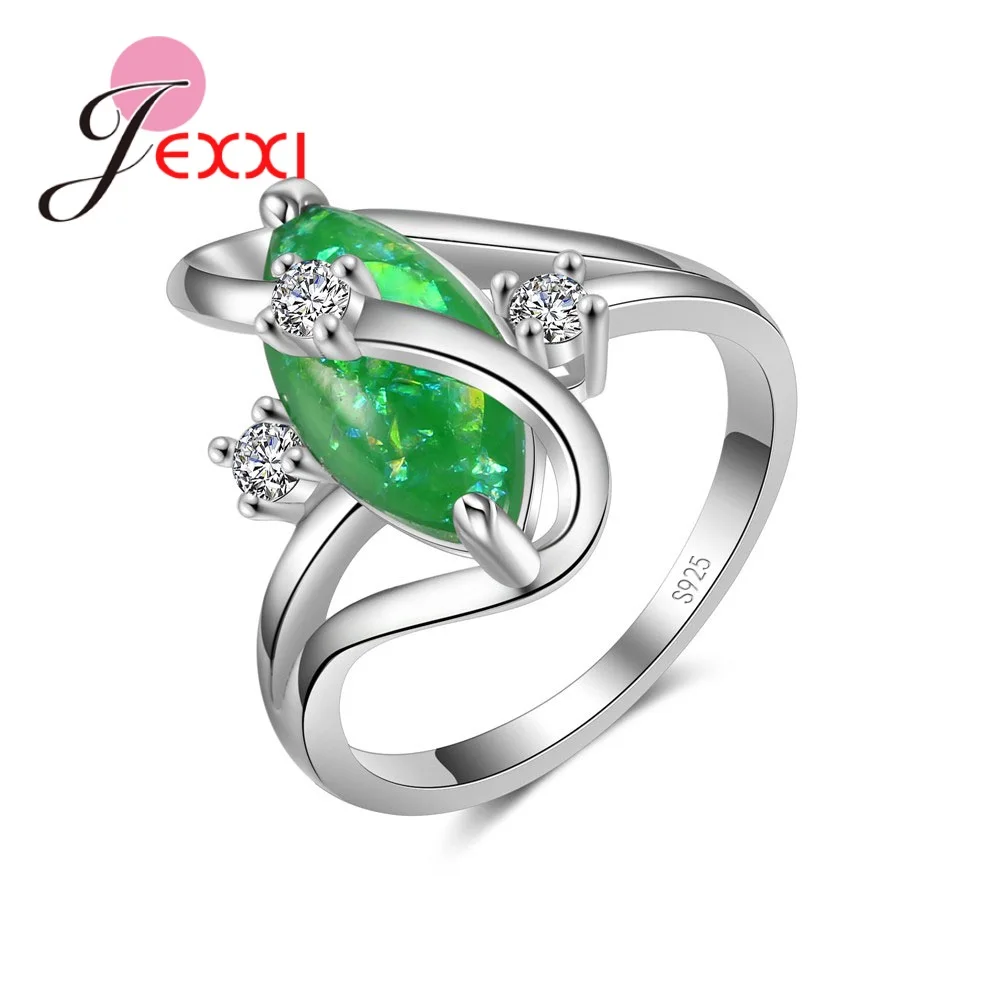 

100% 925 Sterling Silver Bridal Wedding Rings Filled High Quality Green Opal Stones Fashion Women Party Bague Bijoux