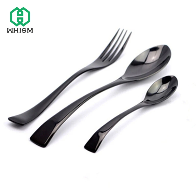 

WHISM Western Durable Black Cutlery Stainless Steel Fork Spoon Cuillere Fourchette Cocktails Tea Spoon Food Tableware Dinnerware
