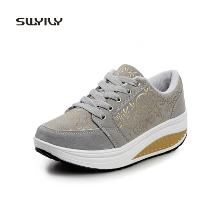 SWYIVY Women Toning Shoes Platform Leather Swing Sneakers 2018 New Height Increasing Lace-up Female Slimming Shoes Comfortable