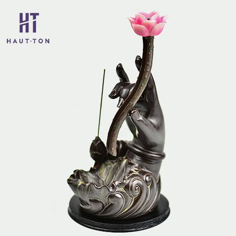 

Pink Lotus Bergamot Backflow Censer Parcelain Buddha Censer Tower Incense Holder for Living Room Home Decor