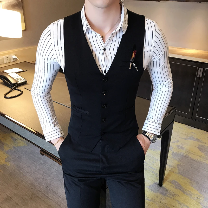 

2019 Autumn Solid Vest Men Plus Size Chaleco Hombre Single Breasted Sleeveless Jacket Business Formal Wear Suit Vests For Men