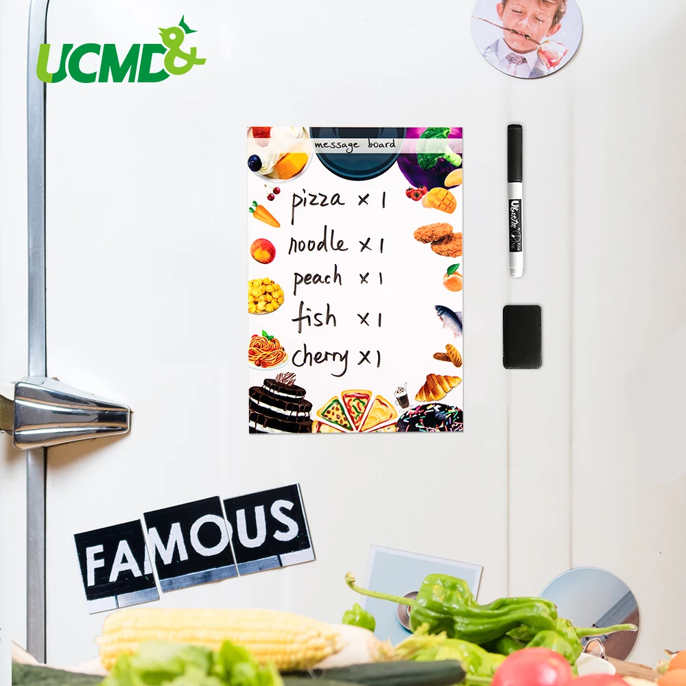 

Magnetic A5 Food Pattern Whiteboard Refrigerator Sticker Removable Erase Writing Cooking Planner Menu Magnetic Board For Kitchen