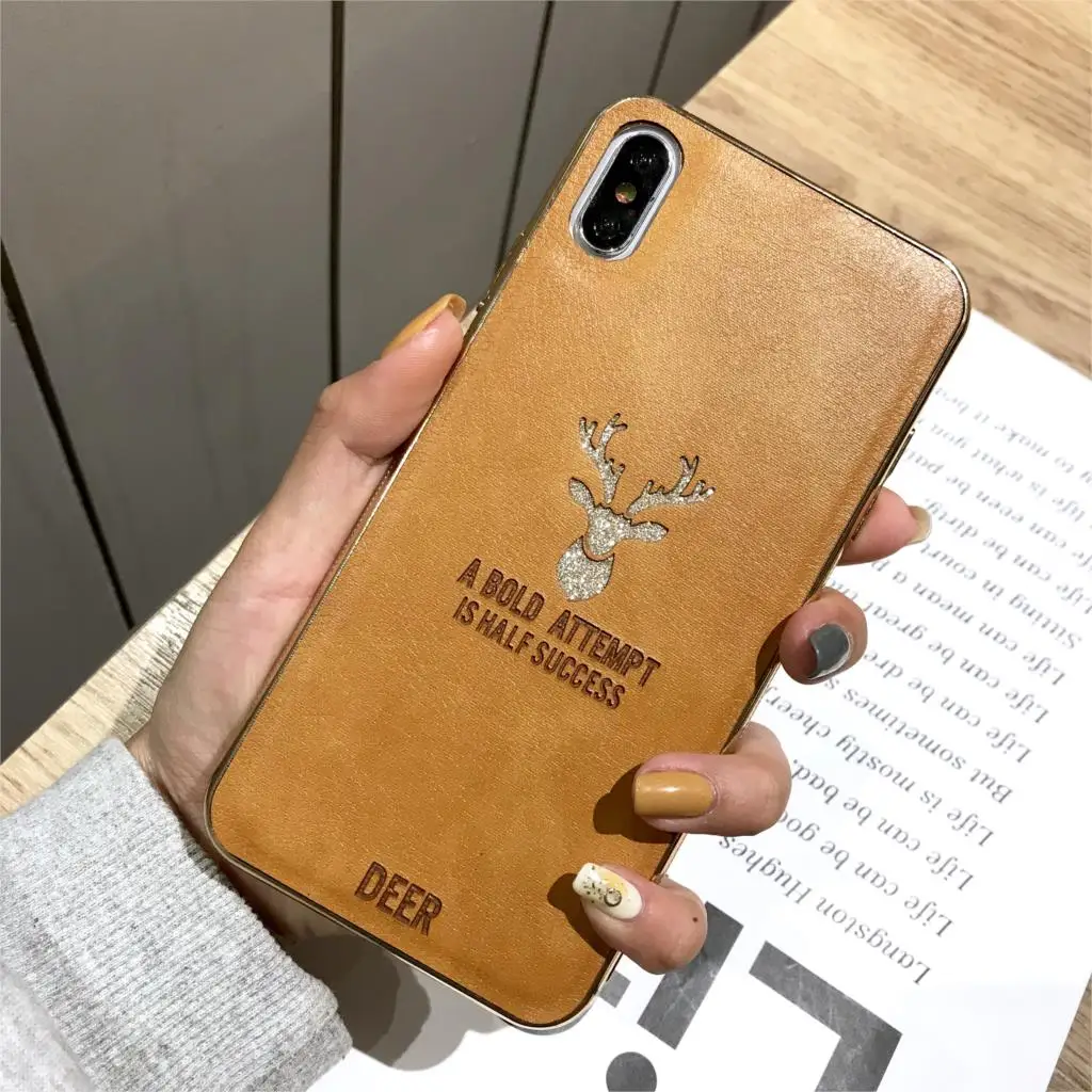 Роскошные олень кожаный чехол для iPhone X 6 6s 7 8 Plus XR XS MAX XiaoMi A2 Lite RedMi 6A Примечание 5