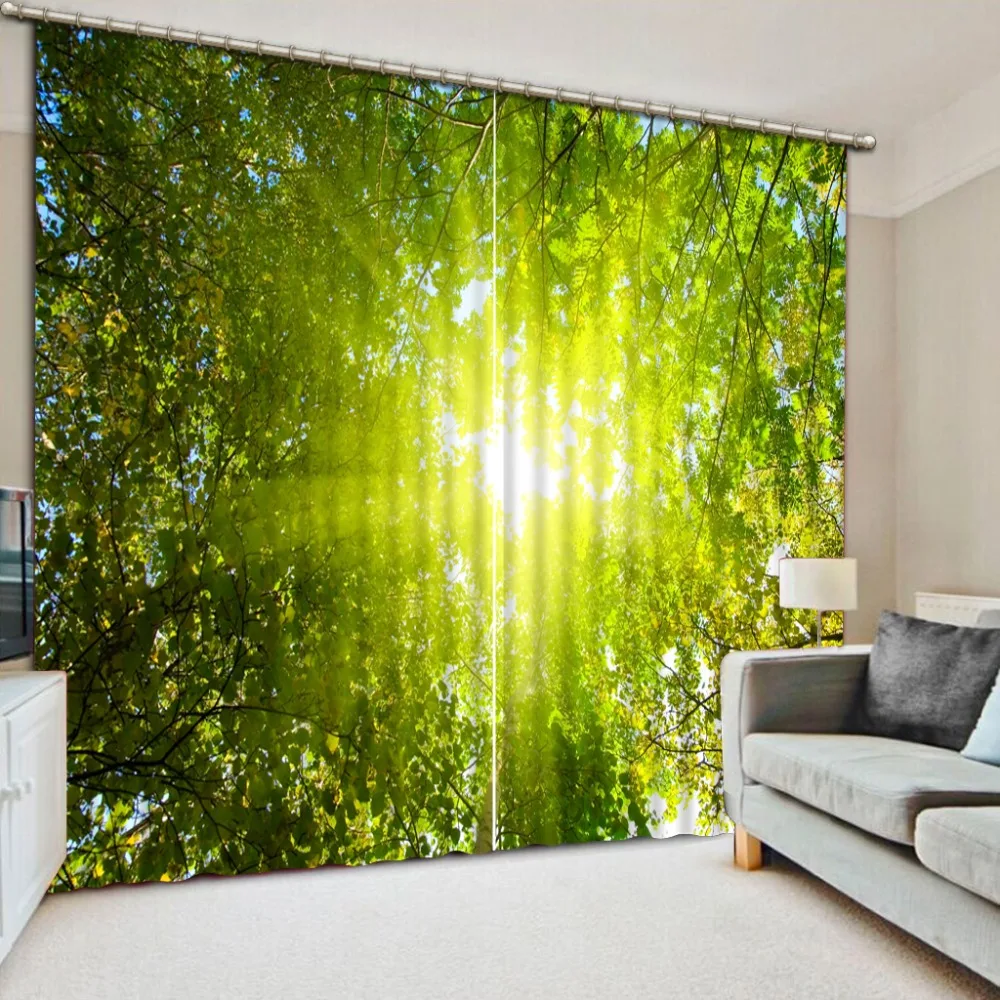 

Blackout 3D Curtains For Windows Decoration forest sunlight Bedroom Living room Curtains Printing Green Curtain