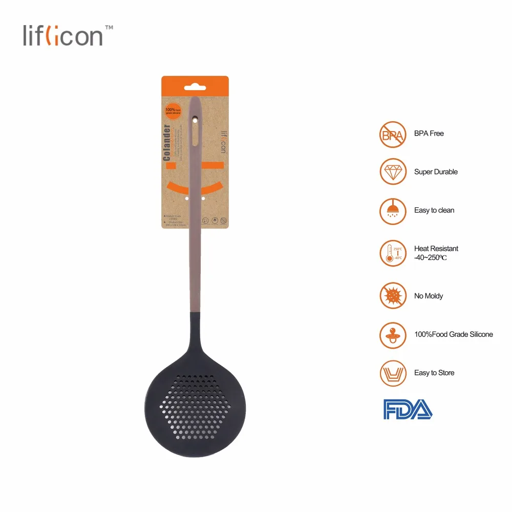 Силиконовая Круглая ложка дуршлаг Liflicon кухонная силиконовая с прочной