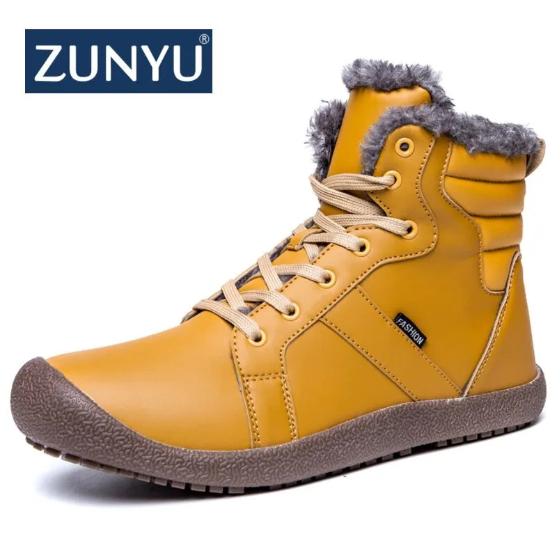 

ZUNYU New Fashion Men Winter Shoes Solid Color Snow Boots Plush Inside Antiskid Bottom Keep Warm Waterproof Ski Boots Size 39-48